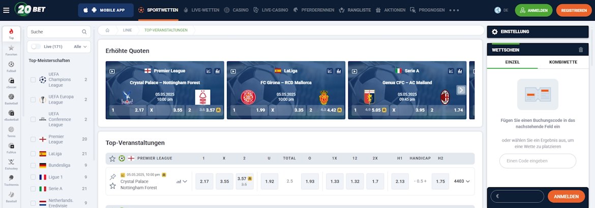 20Bet Sportwetten Schweiz