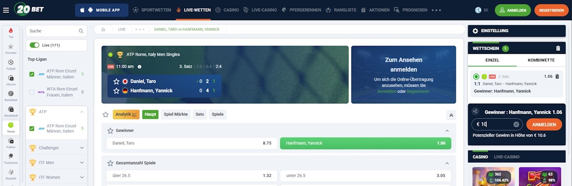 20Bet Live Wetten
