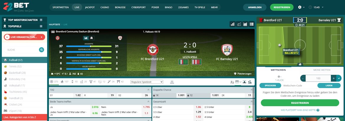 22Bet Live Wetten