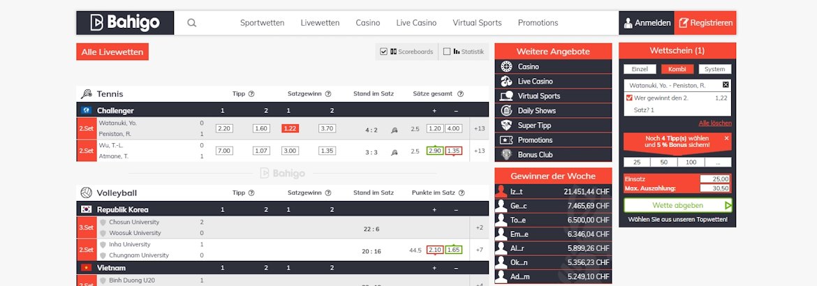 Bahigo Live-Sportwetten