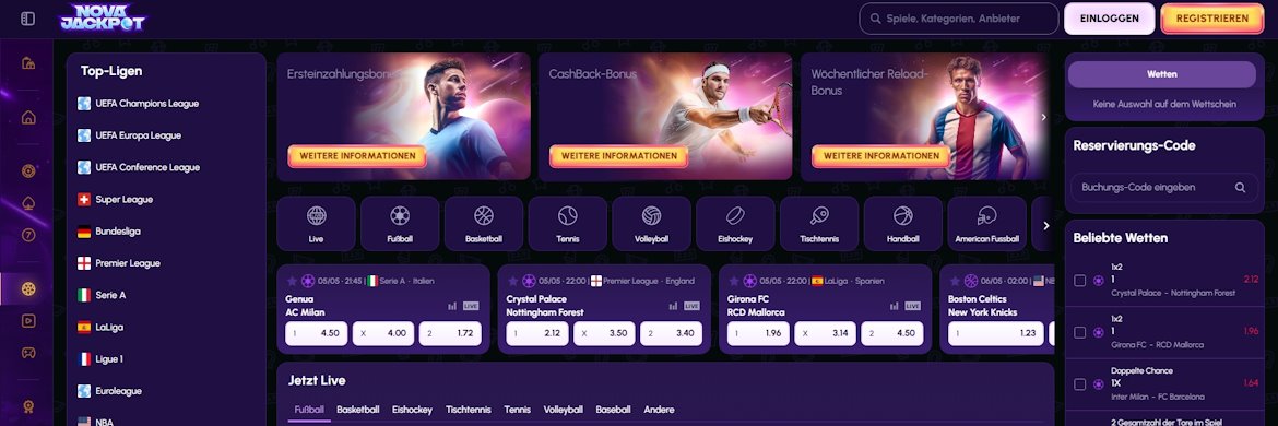 NovaJackpot Sportwetten Schweiz