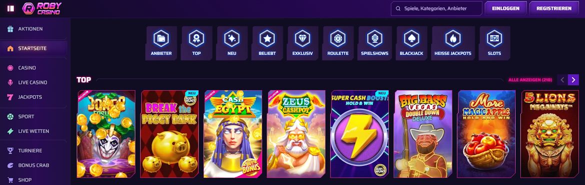 Robycasino Casino Bereich