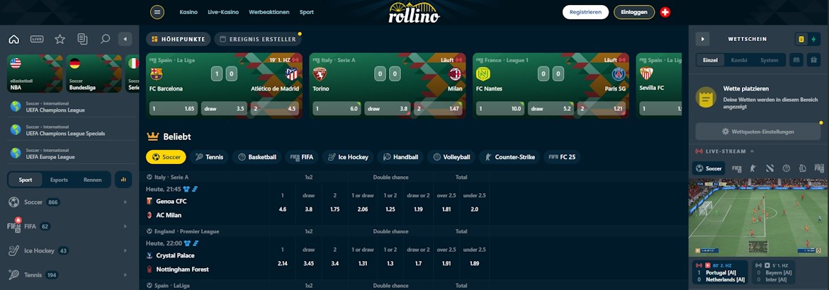 Rollino Sportwetten Schweiz