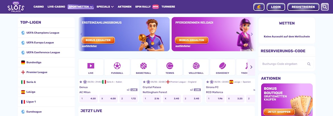 SlotsPalace Sportwetten Schweiz